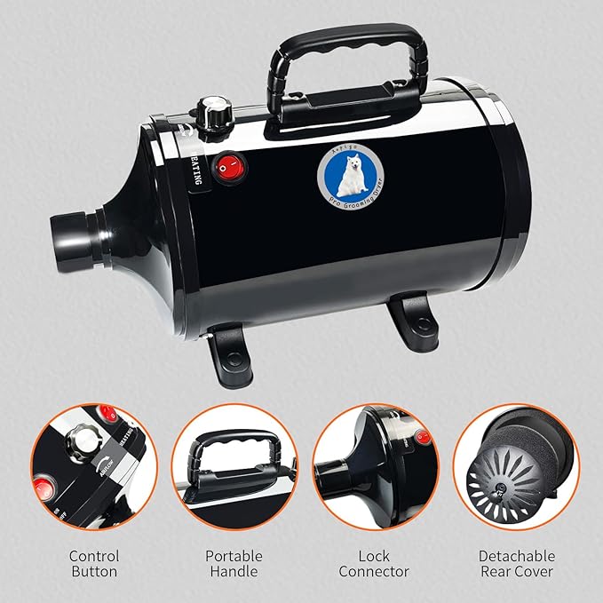 Grooming Dryer with Adjustable Speed and Temperature Control 4 Nozzles