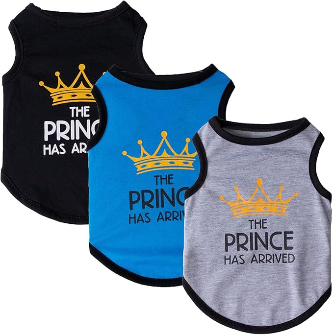 Dog Shirt 3 Pcs Summer Cotton Vests for Small Dog Cats Boy Girl (Prince, Large)