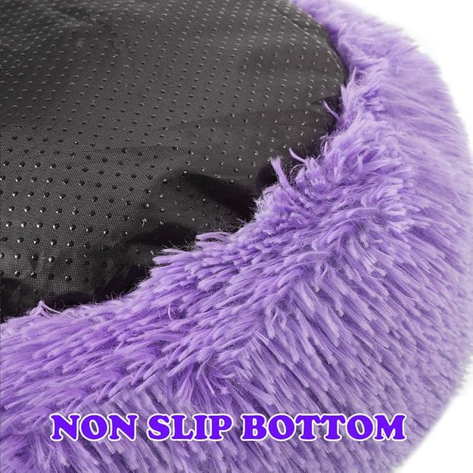 otoez Kitten Puppy Bed Extra Small XS Round Dog Cat Beds Anti Anxiety Plush Pet Calming Donut Bed with Non-Slip Waterproof Bottom (15.7", Purple)