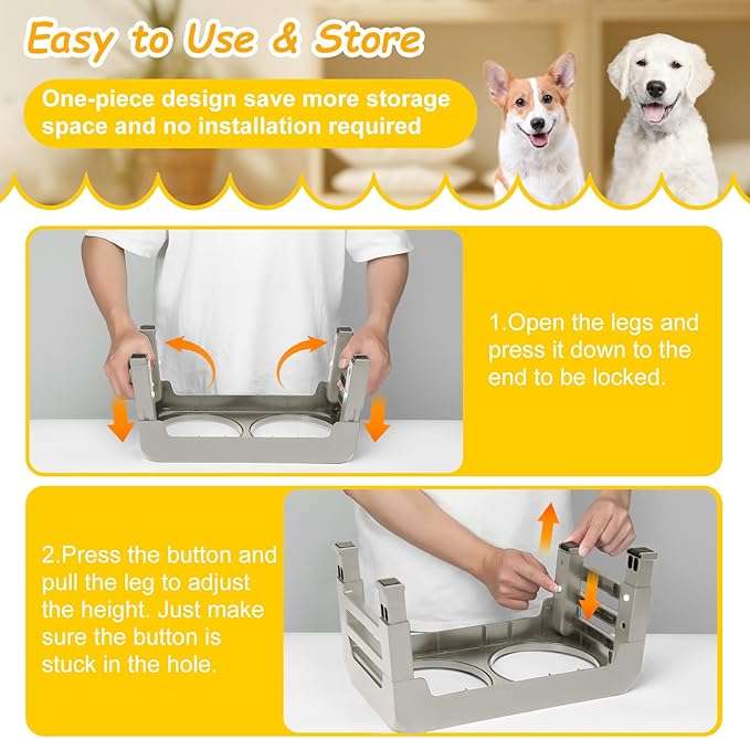 Elevated Dog Bowls for Small Dogs 3 Height Adjustable Raised Dog Bowl Stand with 25oz Stainless Steel Dog Food Bowls Anti-Slip Small Dog Feeder Adjusts to 7.5" 6", 2.75",