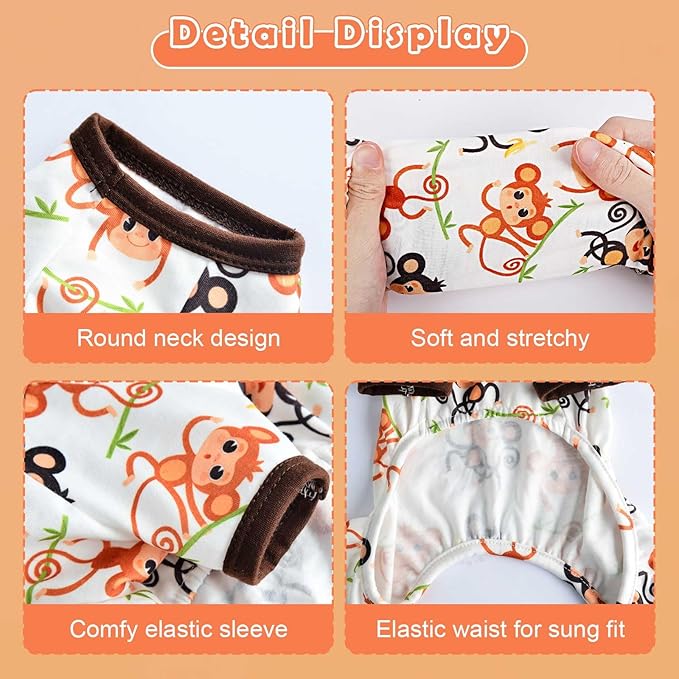Dog Pajamas Pjs Spring Summer Dog Clothes for Small Dogs Girl Boy Soft Stretchy Puppy Clothes Onesie Cat Pet Jammies Outfit (Monkey