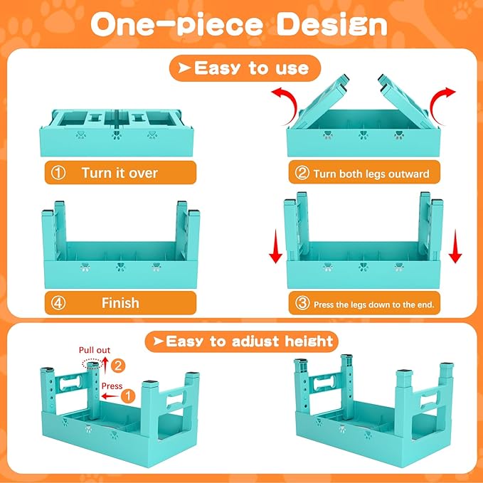 Elevated Dog Bowls 5 Height Adjustable Non-Slip Stand Adjusts to 3.1" 9", 10", 11", & 12" with 2 Stainless