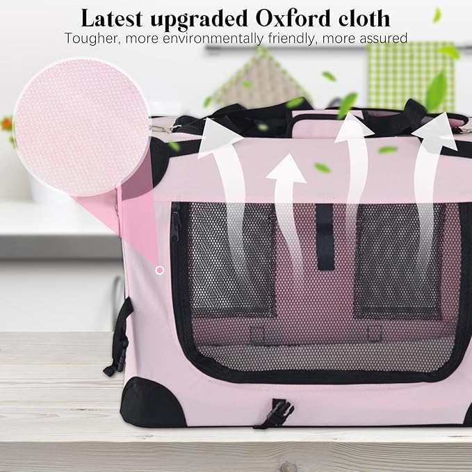 PET Foldable Dog Crate Folding Soft Dog Crate with Carrying Bag Dog Home & Dog Travel Crate Indoor & Outdoor Pet Home (Pink M-24 L 16.5" W 16.5" H)