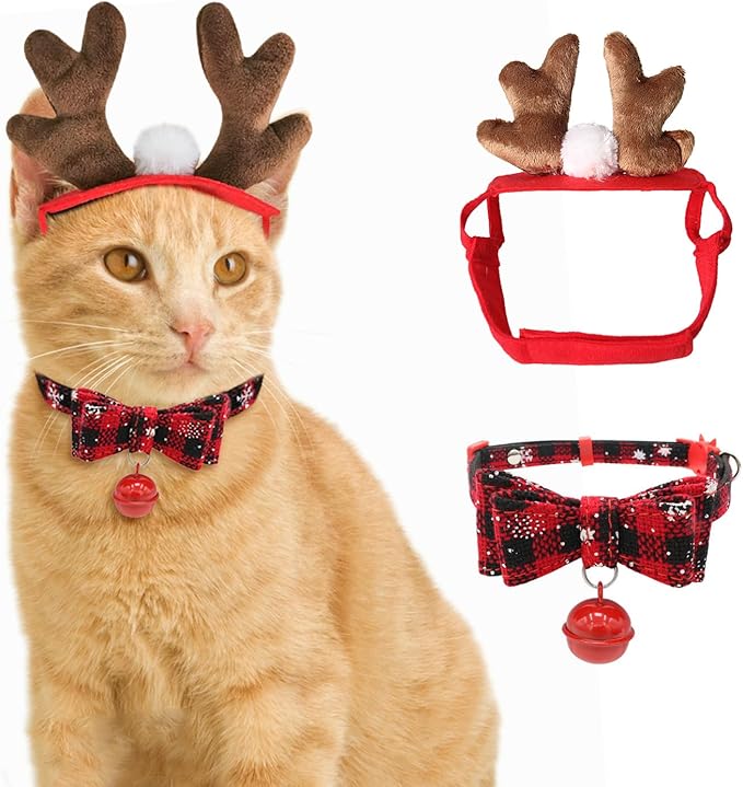 NAMSAN Cat Reindeer Costume Christmas Deer Antler Collar