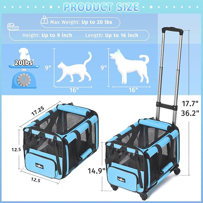 Airline Approved Pet Carrier with Wheels 20 lbs,