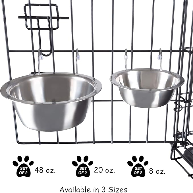PETMAKER Stainless-Steel Hanging Pet Bowls for Dogs & Cats-Cage 2, 48oz