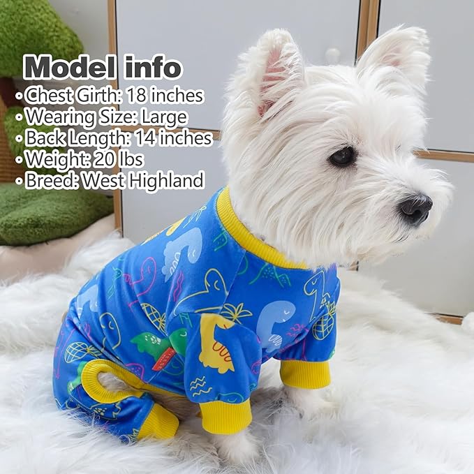 KYEESE Dog Pajama for Large Dogs with Dinosaur Soft Material Stretchable Dog Pajamas Onesie Dog Apparel