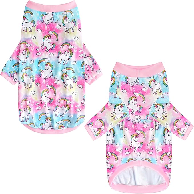 Dog Colorful Unicorn T Shirts Rainbow Pattern Printed Pet Shirt Softable Pajamas for Small Dogs (S,Colorful)