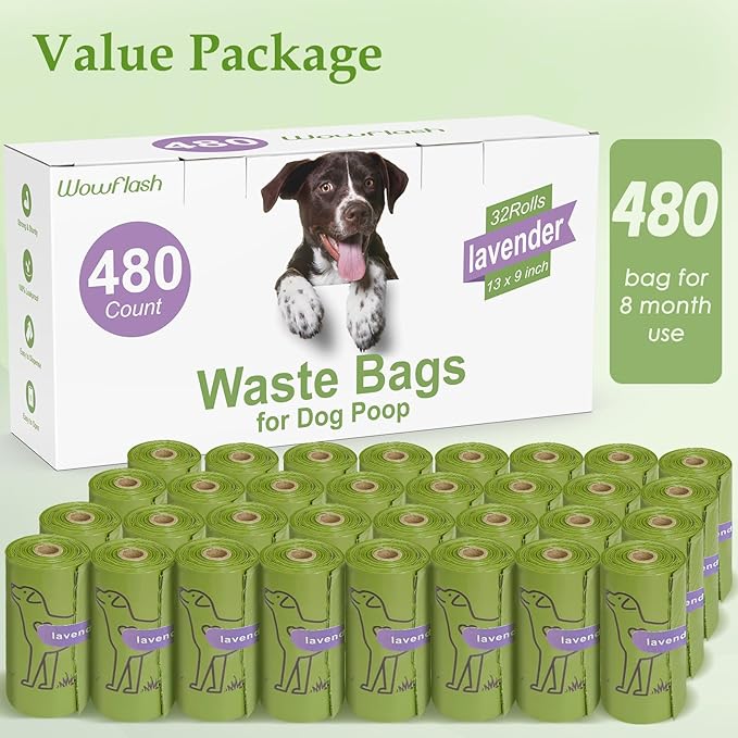 480 Count Lavender Scented 13” x 9” Dog Poop Bags Rolls