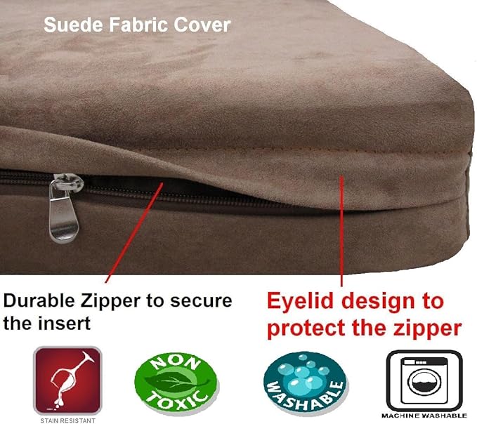 Dogbed4less DIY Pet Bed Pillow Brown MicroSuede Duvet Cover and Waterproof Internal case for Dog and Cat at 37X27X4 Inch