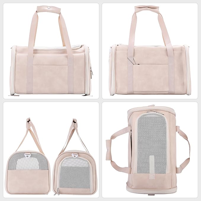 Fashion Leather Dog Carrier Cat Carrier Airline Approved Pet Carrier for Small Medium Dogs Cats Under 15Lbs