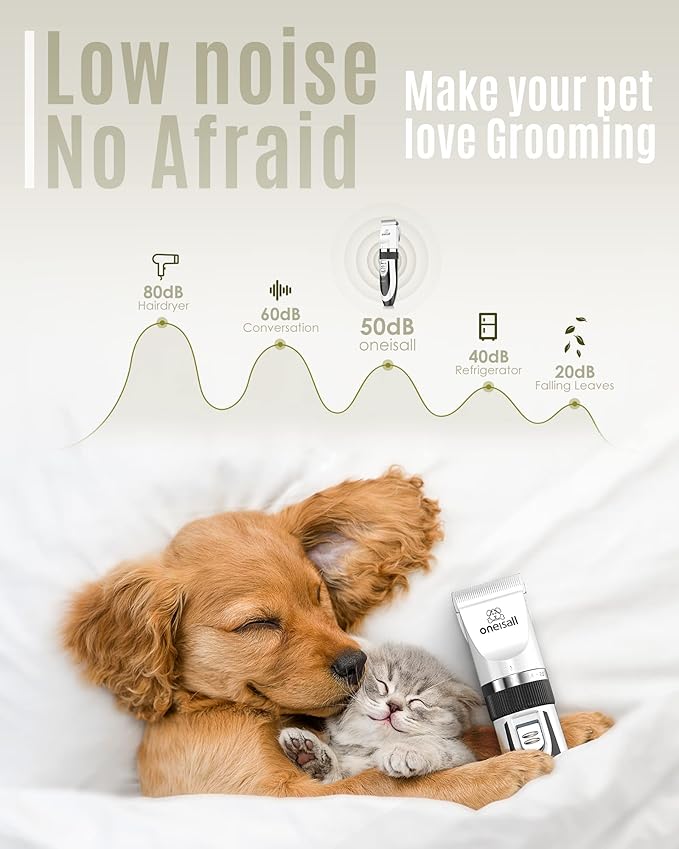 oneisall Dog Shaver Clippers Low Noise Rechargeable Cordless