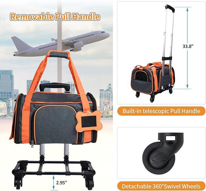 LOOBANI Pet Carrier with Wheels 18x11x11 for 16 LBS