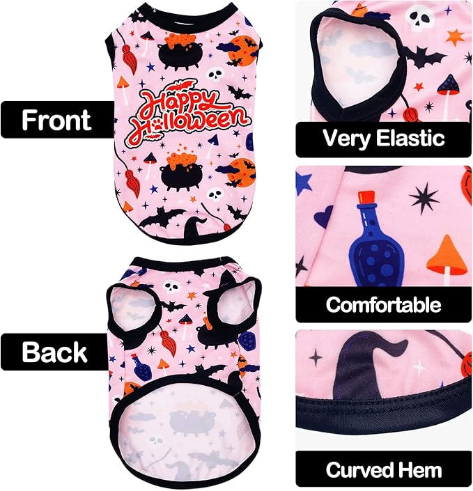 PET SHOW 4 Pack Halloween Dog Shirts for Small Dogs Ghost Pumpkin Doggies Tank Top Tee Black Orange T-Shirts Pets Holiday Party Sleeveless Vest Cats Kittens Puppy Clothes Boys Girls(Small)