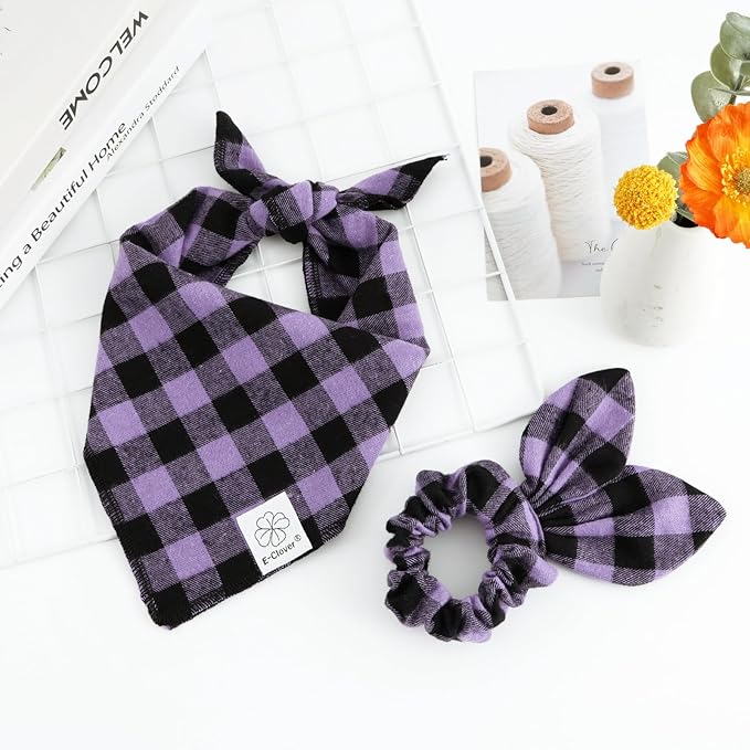 E-Clover Halloween Dog Bandanas & Matching Scrunchie-Plaid Dog
