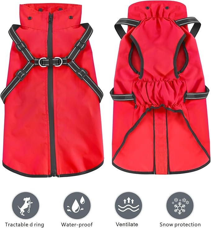 Mosucoirl Dog Raincoat Waterproof Dog Hoodie Reflective Dog Raincoat Hooded Adjustable Rain Jacket for Small Medium Large Dogs Puppies (Red, S)