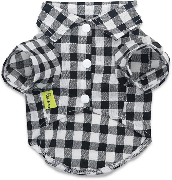 DroolingDog 3 Pack Plaid Dog Shirts Small Dog T Shirt Checked Pattern Tshirt Puppy Button Up Tee Black White Rose Blue Pet Clothes