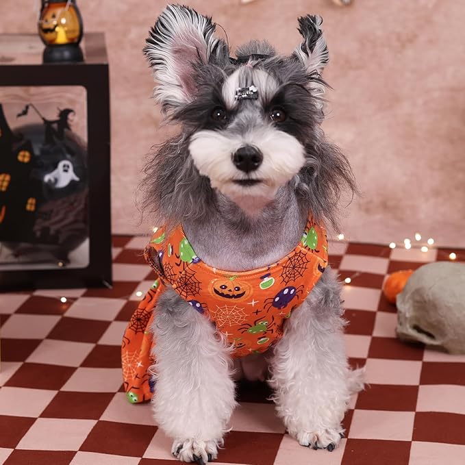 CuteBone Halloween Dog Dresses Velvet Holiday Small Dogs Clothes Onesie Pet Apparel Girl Puppy Skirt with Bow Hair Rope CVA47L
