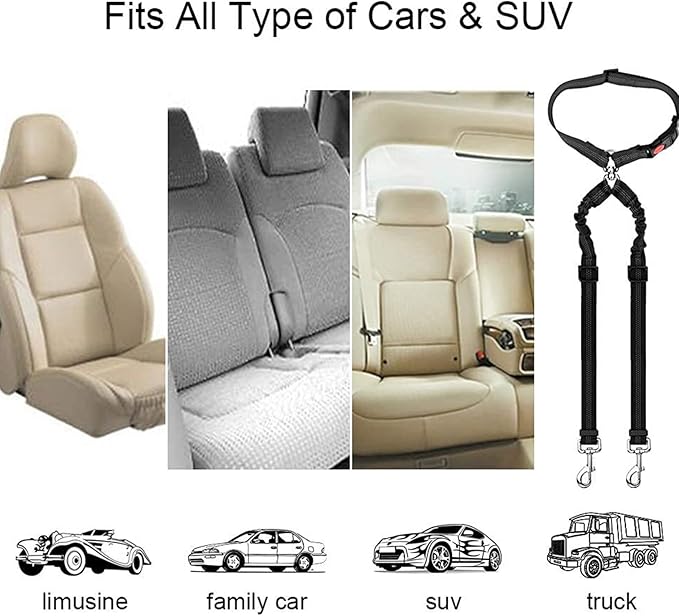 Yuehuam Dog Car Seat Belt 2023 Pet 2 Dogs, 360 Degree