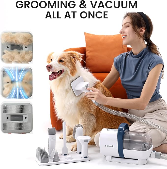 oneisall Dog Hair Vacuum & Dog Grooming Kit 1.5L Dust 7 Pet