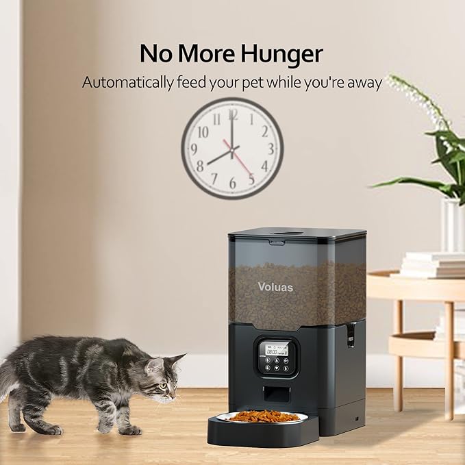 VOLUAS Cat Dry Food Dispenser with Timer 4 Meals 10s Voice