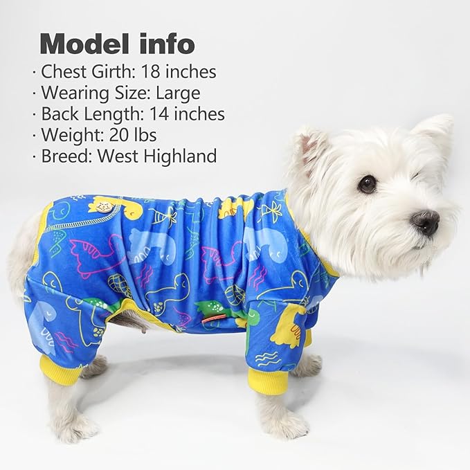 KYEESE Dog Pajama for Large Dogs with Dinosaur Soft Material Stretchable Dog Pajamas Onesie Dog Apparel