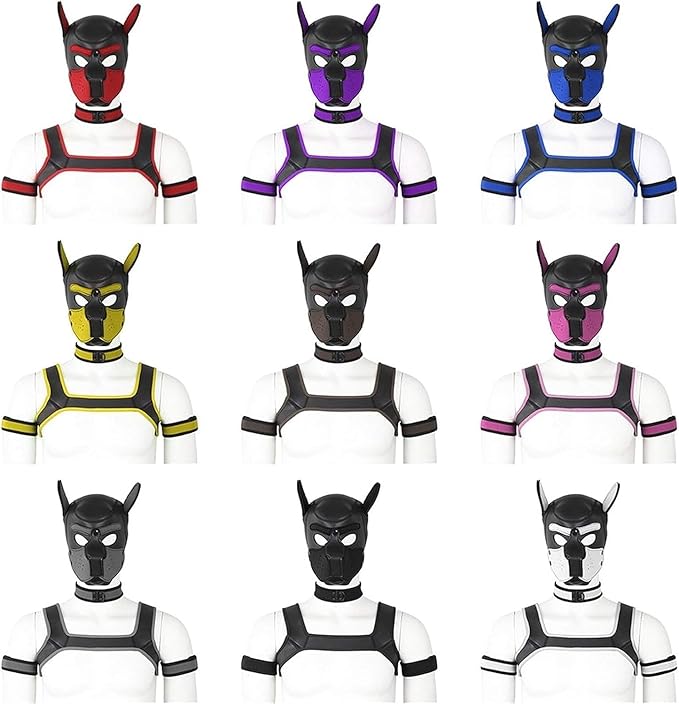 4 Sets Neoprene Puppy Hood Animal Head Mask Novelty Costume Dog (Hood Mask + Collar + Armband + Harness) (Large