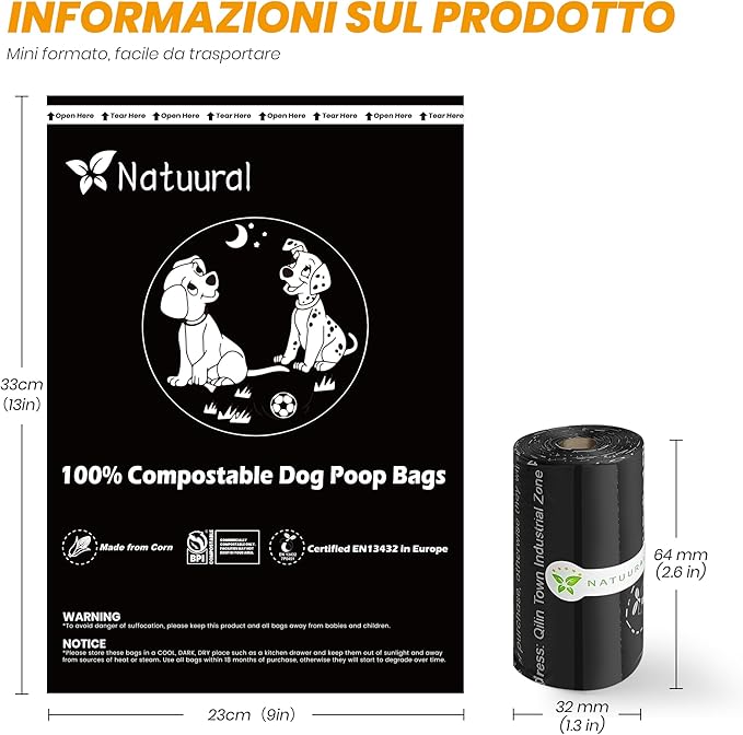 100% Compostable Dog Poop Bags-270 Counts 18Rolls