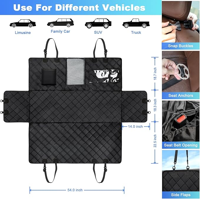 Dog Car Seat Cover for Back Seat 600D Heavy