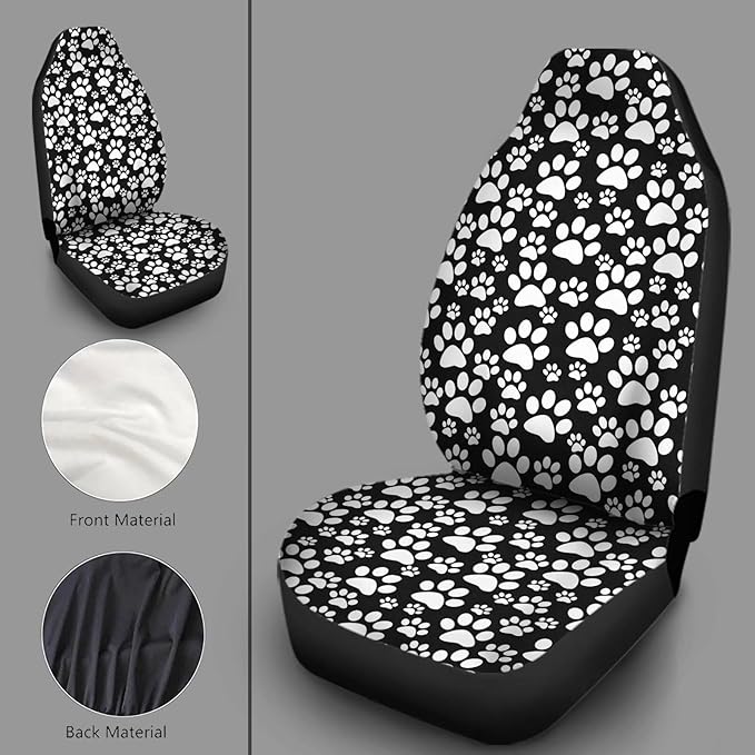 Cute White Dog Paw Printed Auto Front Seats Protector 2pcs Thin