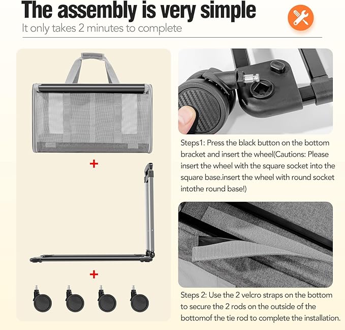 Sedioso Double Cat Carrier with Wheels 24" L 14.5" W 14" H 2 Big 40 Lbs,