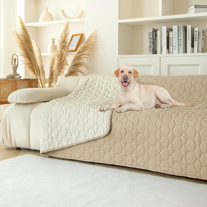 Waterproof Pet Blankets Dog Bed Cover for Pets Reusable Furniture Protector (Beige+Ivory 52"x82")