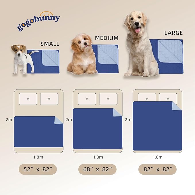 gogobunny 100% Double Sided Waterproof Dog Blanket Soft Pet Bed Cover Reversible Protect Furniture Couch Sofa Car for Puppy Large Dog Cat (Dark Navy/Light Navy 82x120 Inch 1))