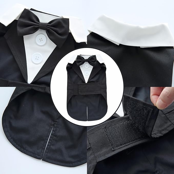 Puppy Tuxedo with Detachable Bowtie Prom Wedding Formal Wear Prince Costume for Small Dog (X-Small