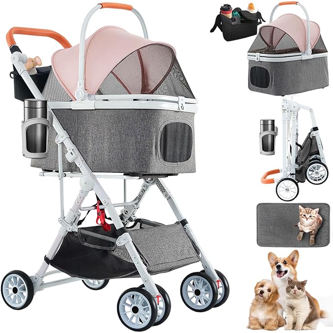Pet Stroller 33 Lbs,Adjustable Handle,180˚ Convertible