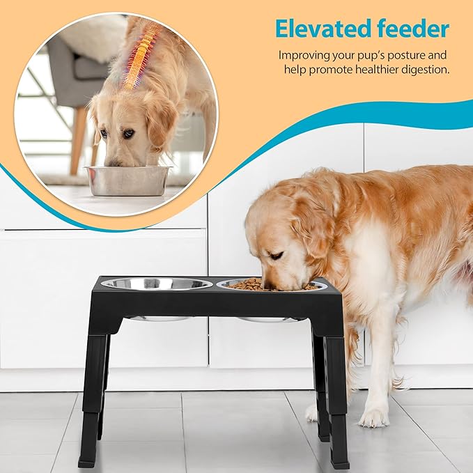 Niubya Elevated Dog Bowls with 2 Stainless Steel Dog Food Bowls 5 Heights (3.15", 8.66", 9.84",11.02", 12.2")