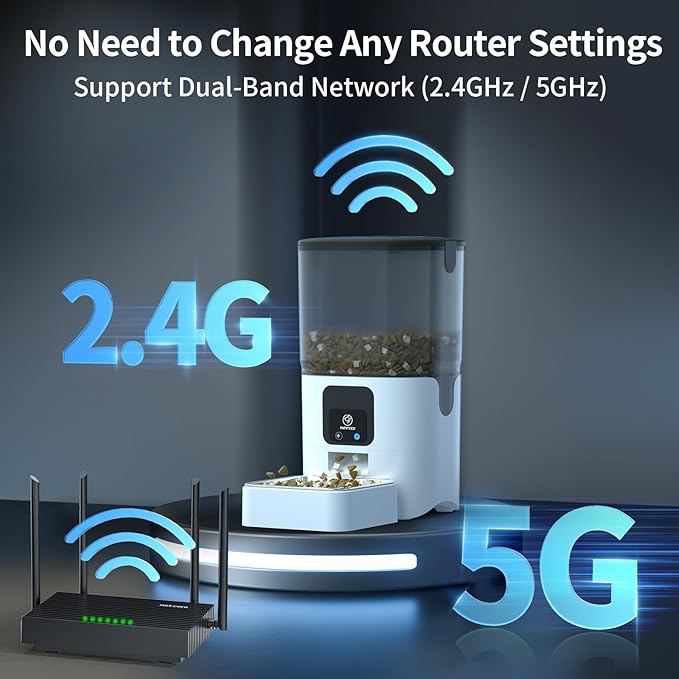 5G WiFi Automatic Cat Feeders: Smart Automatic Cat Food Dispenser with Slow Feeding Mode 1-30 Meals (6L/25 Cup)