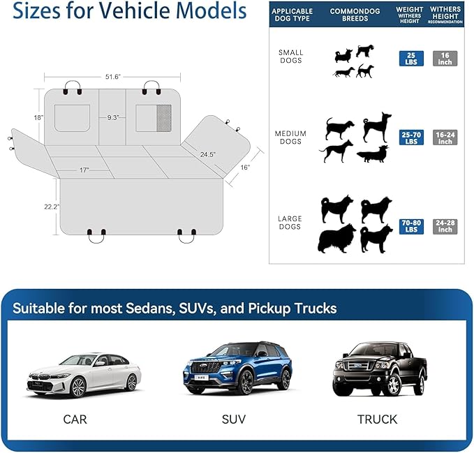 Dog Car Seat Cover/Backseat Cover for Dogs in Car with Strong Hard Bottom