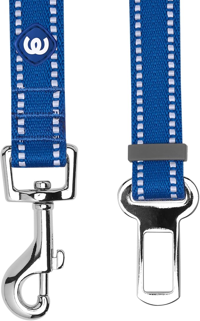 Blueberry Pet Essentials Pastel Color Reflective Matching Dog Harness Vest and Seatbelt Set in Navy