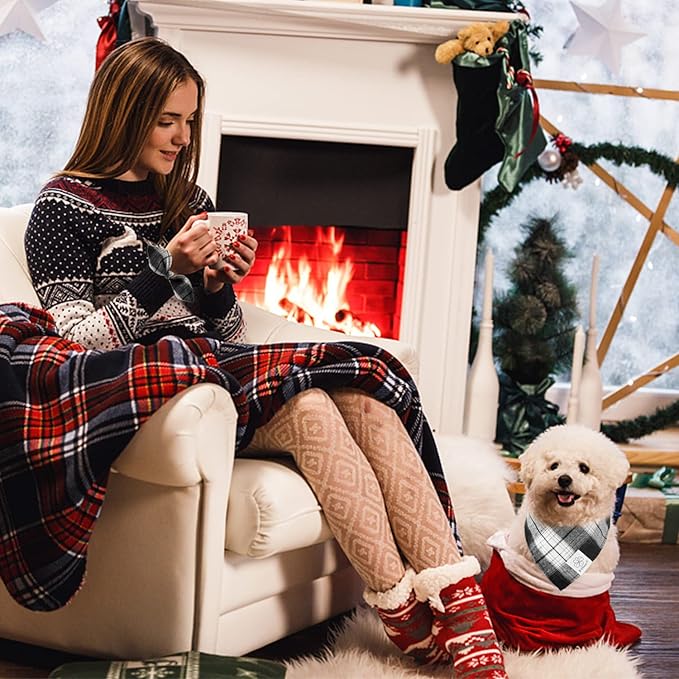 E-Clover Dog Bandanas & Matching Scrunchie Set Plaid