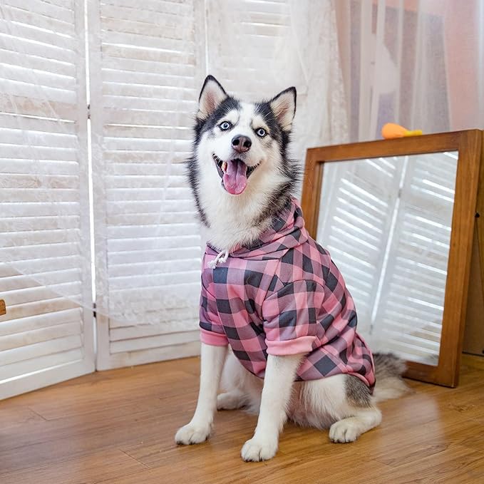 KOOLTAIL Plaid Dog Hoodie Pet Clothes Sweater with Hat and Pocket for Small Medium Large Size Dogs