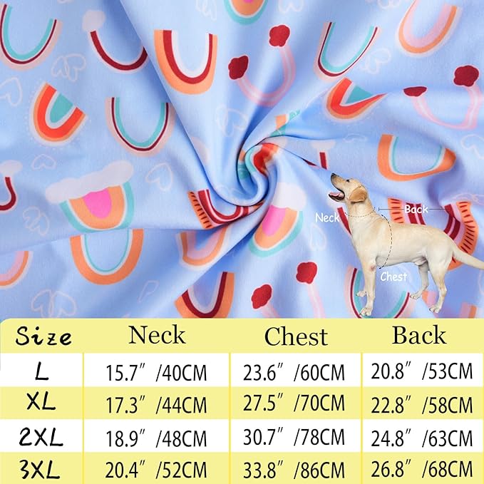 Dog Blue Sleeveless T Shirt Rainbow Prints Dog Vest Shirt Soft Stretchy Summer Clothes for Extra Large Dog Boys Girls Shirt (3X-Large,Rainbow)