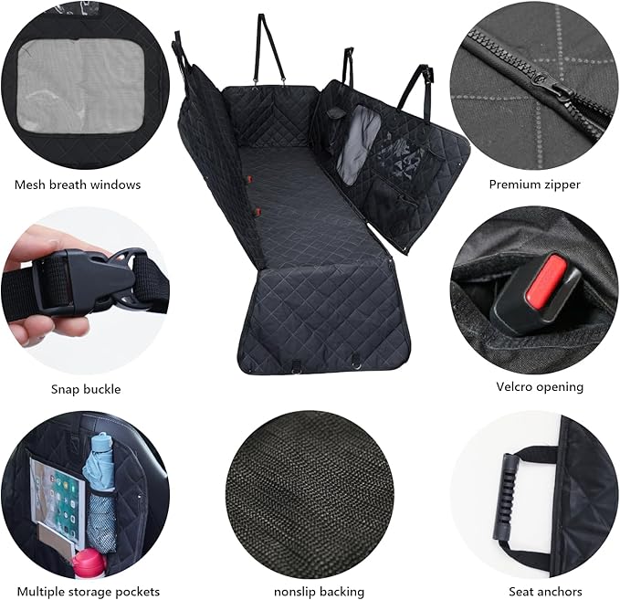 Dog Car Seat Cover for Back Seat Waterproof Backseat Cover for Dogs in Car Durable Nonslip Dog Hammock for Car Sedans 54" W 58" L