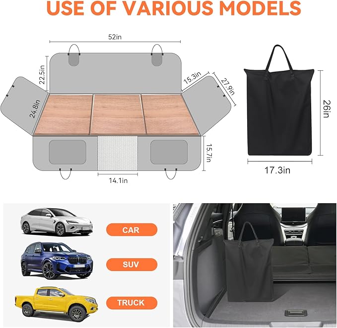 Car Back Seat Extender for Dogs Hard Bottom Car Seat Cover for Dogs, Support 400lbs,Dog Car Seat Cover with Hard Bottom Dog Car Seat Bed, Dog Backseat Hammock Seat for Cars, SUVs, Trucks