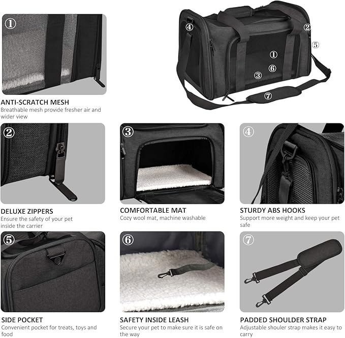 Henkelion Large Soft Sided Cat and Pet Carrier for Cats and Puppies up to 25Lbs