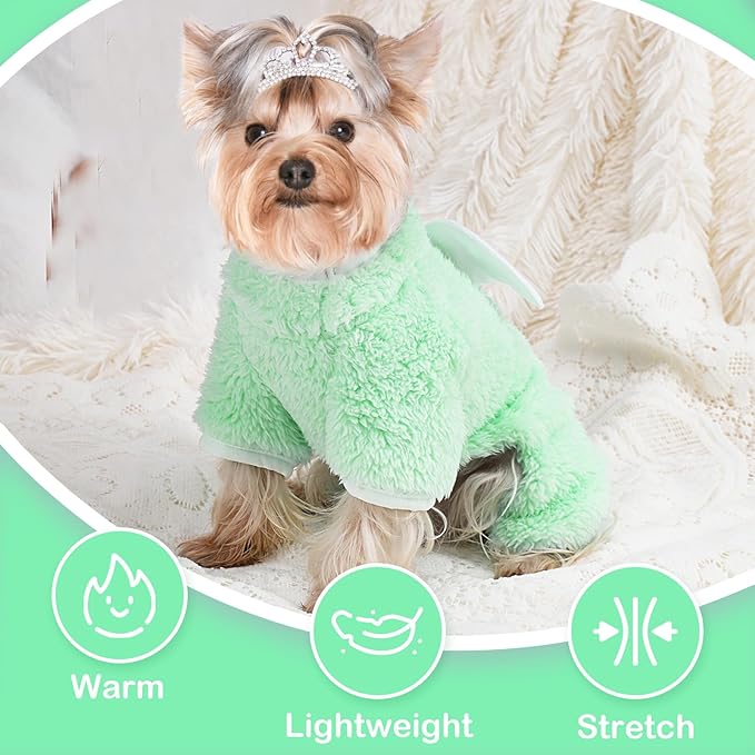 Dog Pajamas Small Dog Sweaters - Winter Warm Dog Jumpsuit, Soft and Stretchy 4 Legged Fleece Dog Clothes for Small Dogs Girl Boy (X-Small, Green)