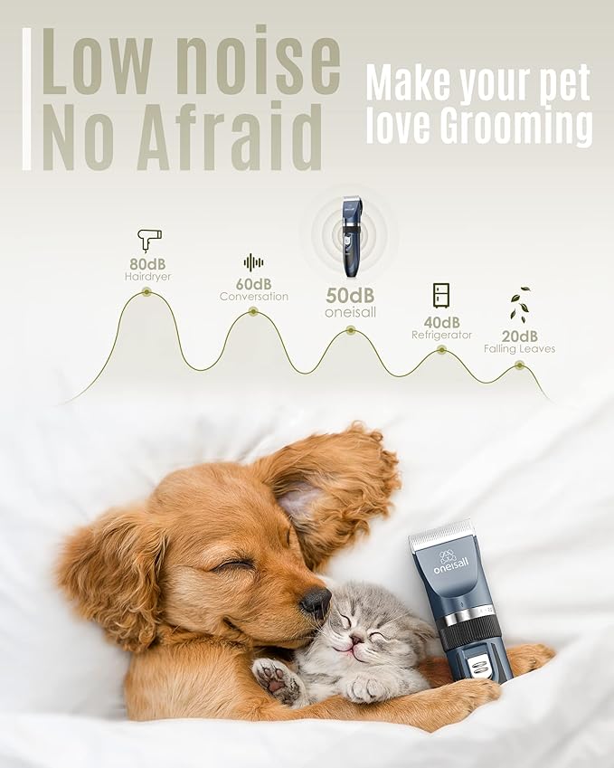 oneisall Dog Shaver Clippers Low Noise Rechargeable Cordless