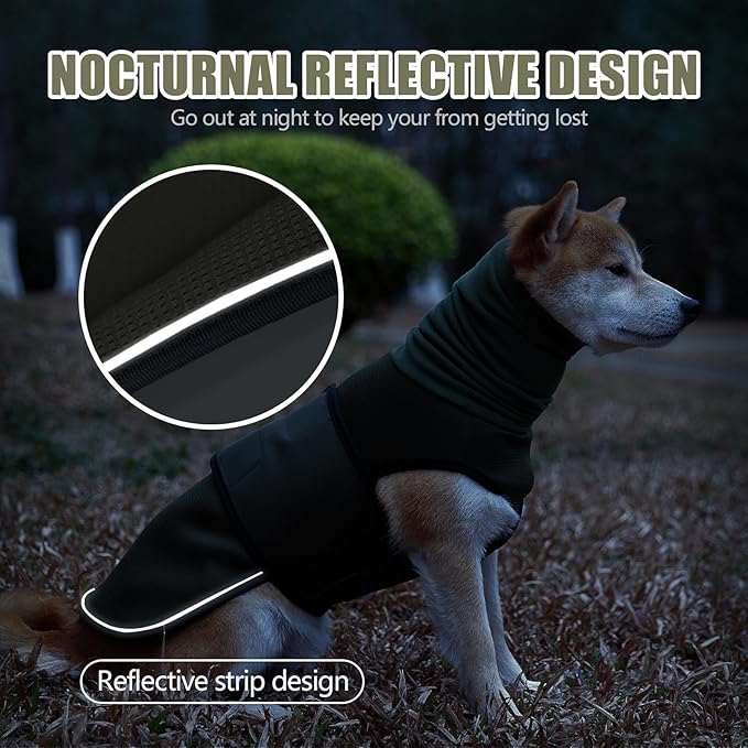 Dog Anxiety Jacket, Dog Shirt with Turtleneck, Breathable Calming Vest, Indoor and Outdoor Separated Pet Jacket (Military green, XXX-Large)
