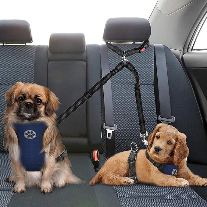 Yuehuam Dog Car Seat Belt 2023 Pet 2 Dogs, 360 Degree