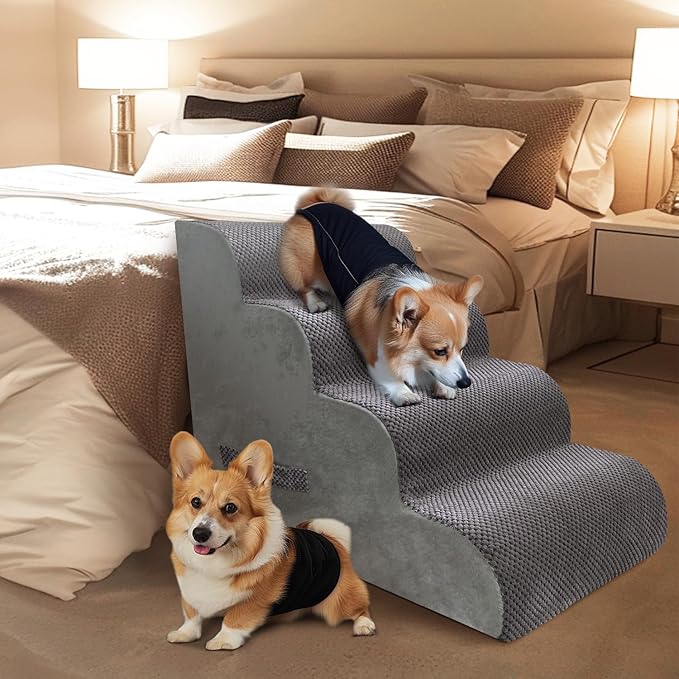 PAWSCART Dog Stairs for Small Dogs 19.6” H 30D Material 4-Step Dog